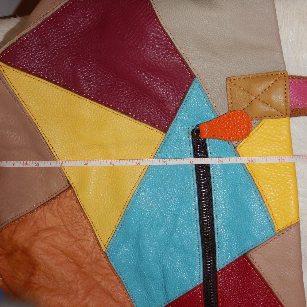 Extra Large Multi-Colored Geometric Leather Purse - image 5
